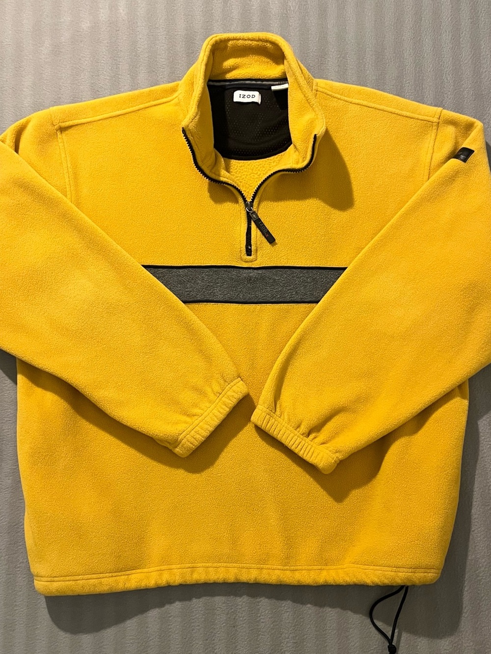 Izod Men's Yellow Half-Zip Fleece Pullover with Gray Chest Stripe